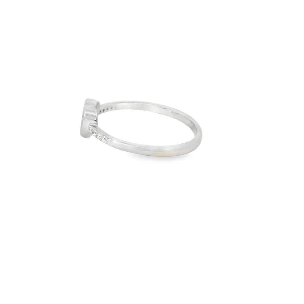 White lab opal heart cubic zirconia sterling silver ring
