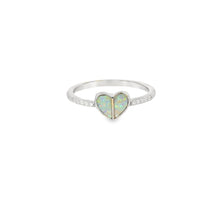 Load image into Gallery viewer, White lab opal heart cubic zirconia sterling silver ring
