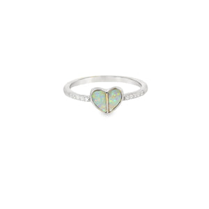 White lab opal heart cubic zirconia sterling silver ring
