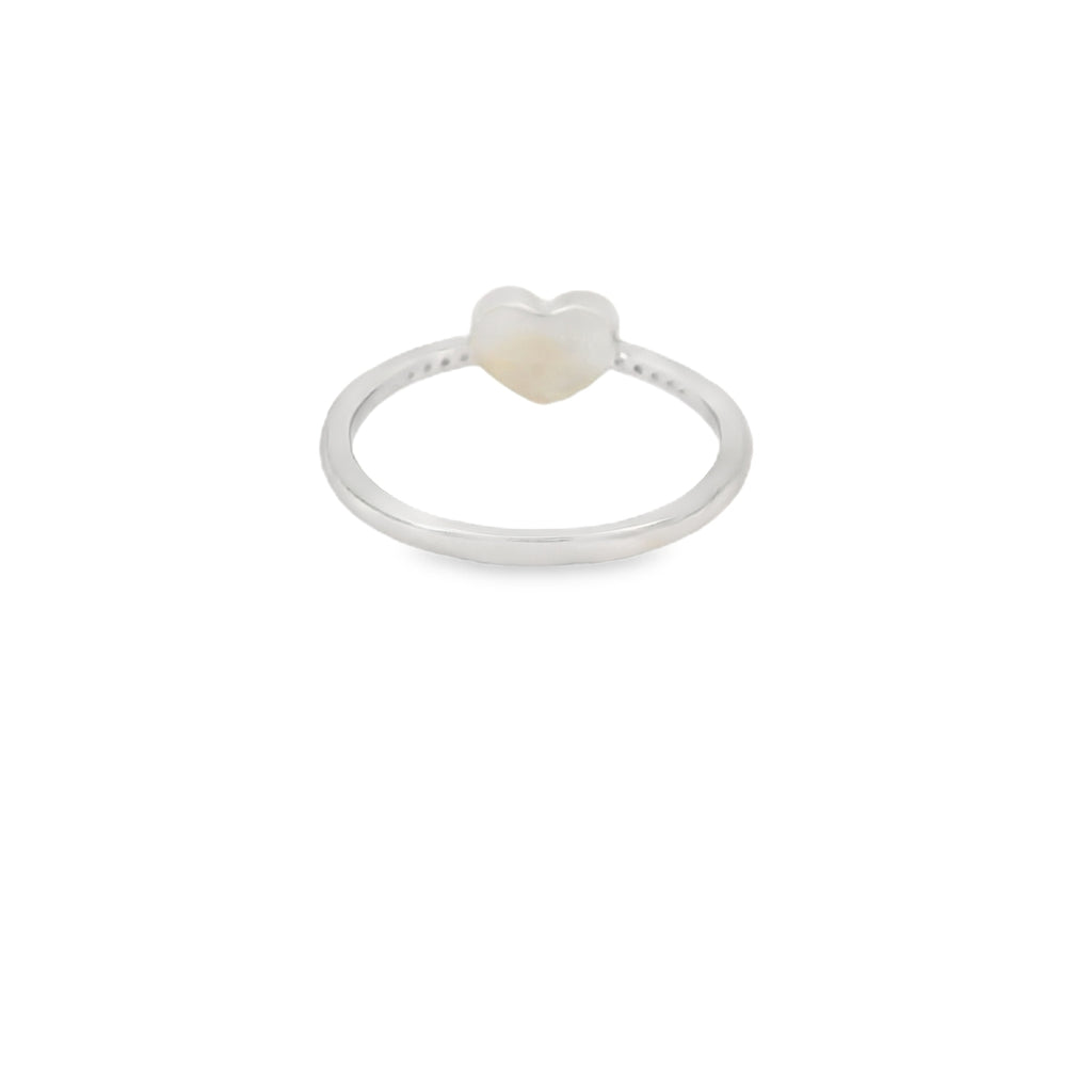 White lab opal heart cubic zirconia sterling silver ring