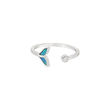 Load image into Gallery viewer, Whale tail blue lab opal with cubic zirconia sterling silver ring