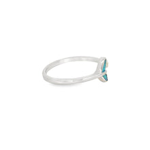 Load image into Gallery viewer, Whale tail blue lab opal with cubic zirconia sterling silver ring