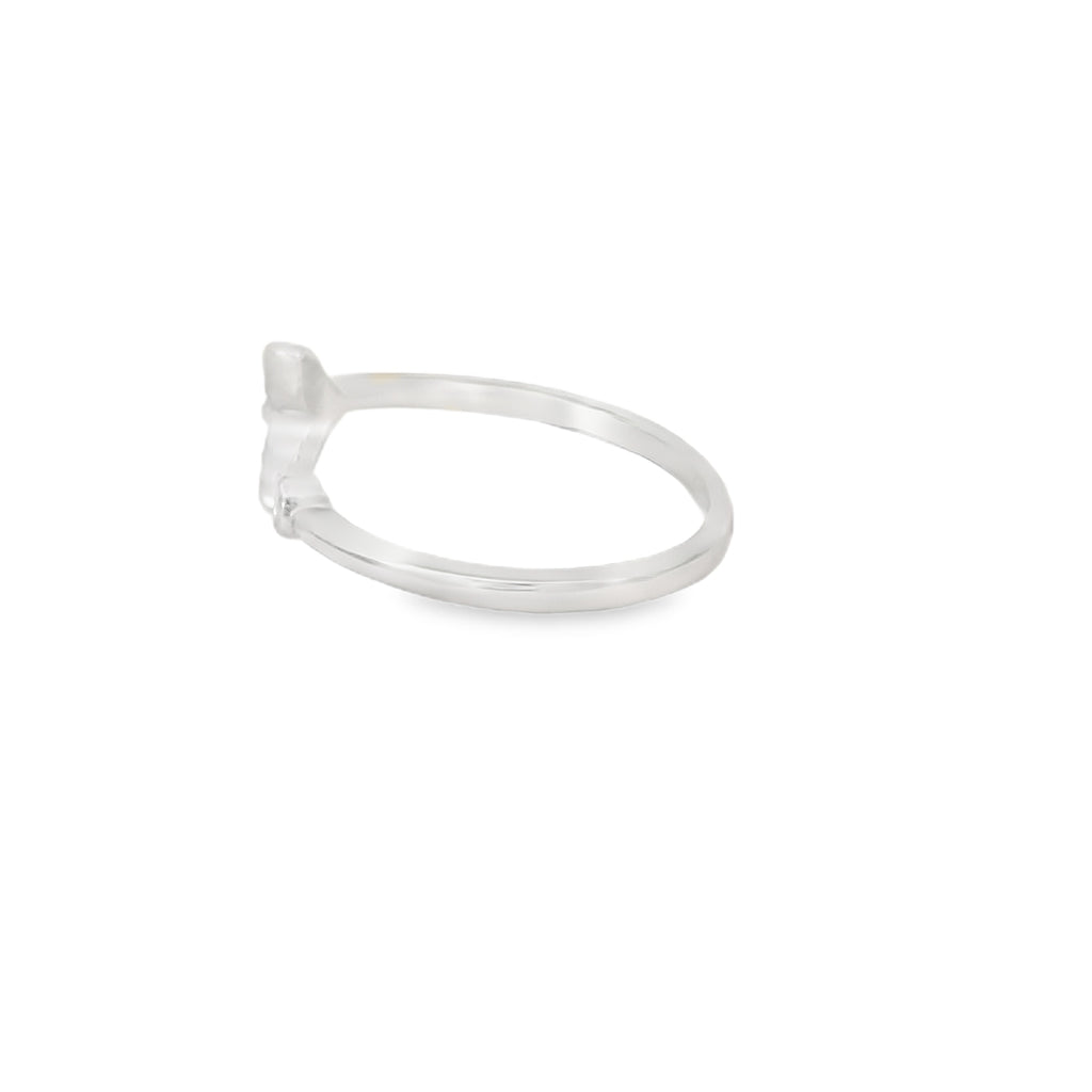 Whale tail white opal with cubic zirconia sterling silver ring