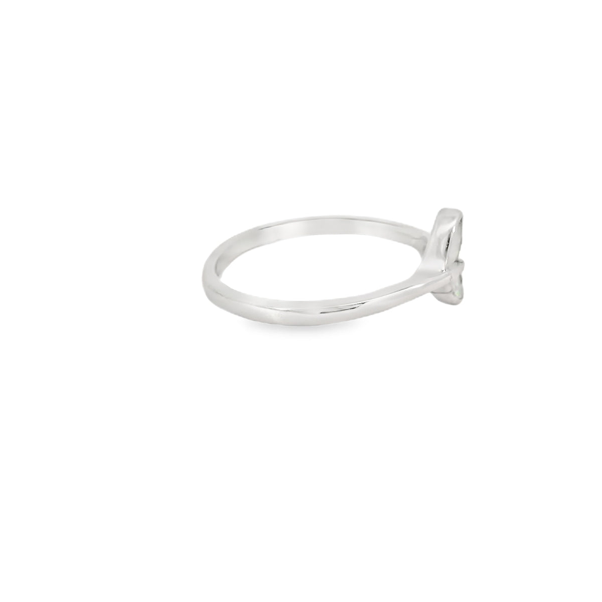 Whale tail white opal with cubic zirconia sterling silver ring