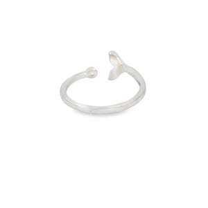 Whale tail white opal with cubic zirconia sterling silver ring