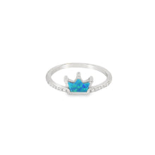 Load image into Gallery viewer, Blue lab opal crown with cubic zirconia sterling silver ring