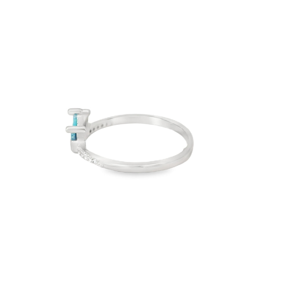 Blue lab opal crown with cubic zirconia sterling silver ring