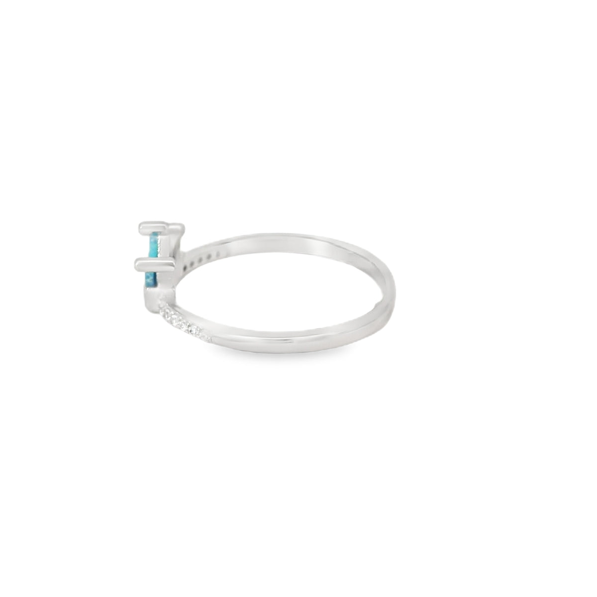 Blue lab opal crown with cubic zirconia sterling silver ring