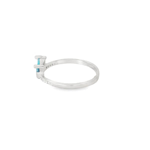 Blue lab opal crown with cubic zirconia sterling silver ring