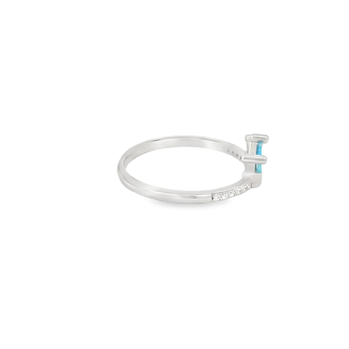 Blue lab opal crown with cubic zirconia sterling silver ring