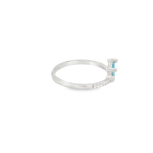 Blue lab opal crown with cubic zirconia sterling silver ring