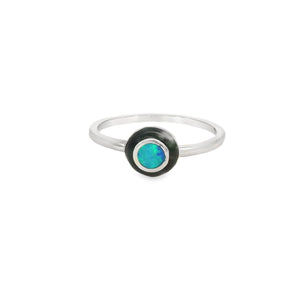 Blue lab opal with black enamel ring