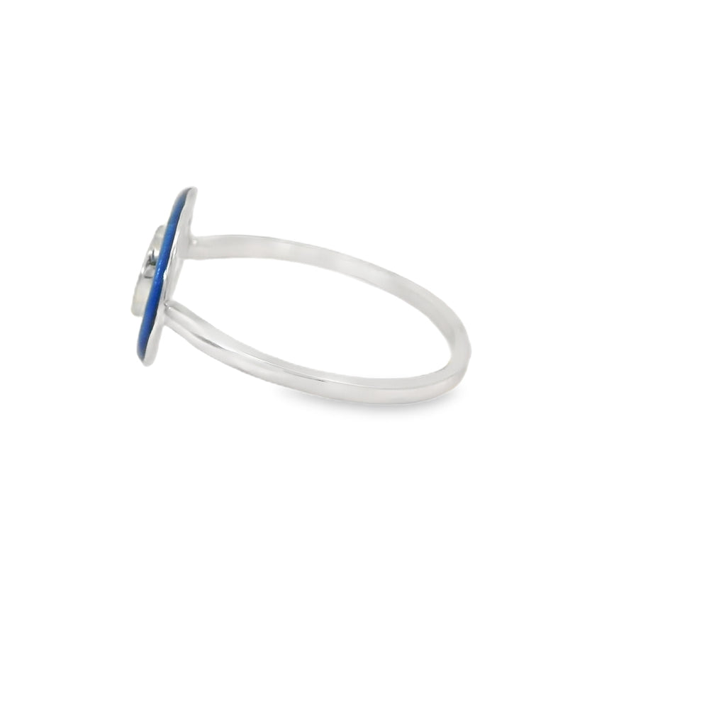 Blue lab opal with blue enamel ring