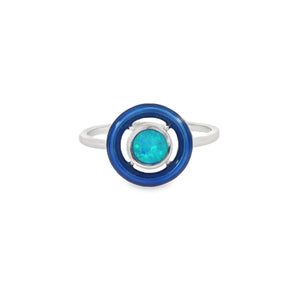 Blue lab opal with blue enamel ring