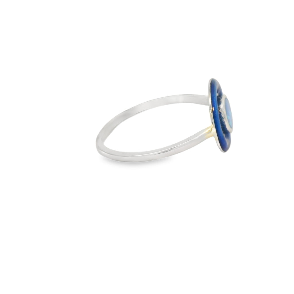 Blue lab opal with blue enamel ring