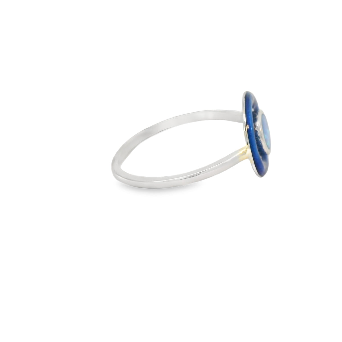 Blue lab opal with blue enamel ring