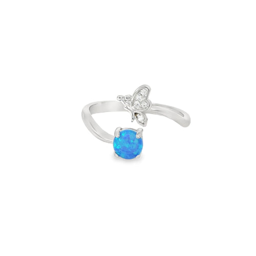 Butterfly & round 5mm blue opal cubic zirconia adjustable