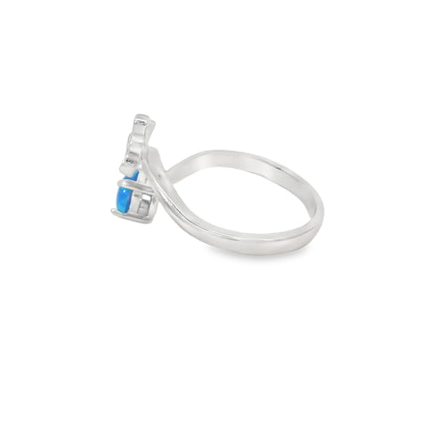 Butterfly & round 5mm blue opal cubic zirconia adjustable ring