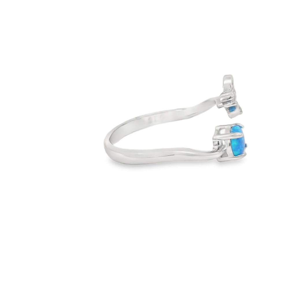 Butterfly & round 5mm blue opal cubic zirconia adjustable ring
