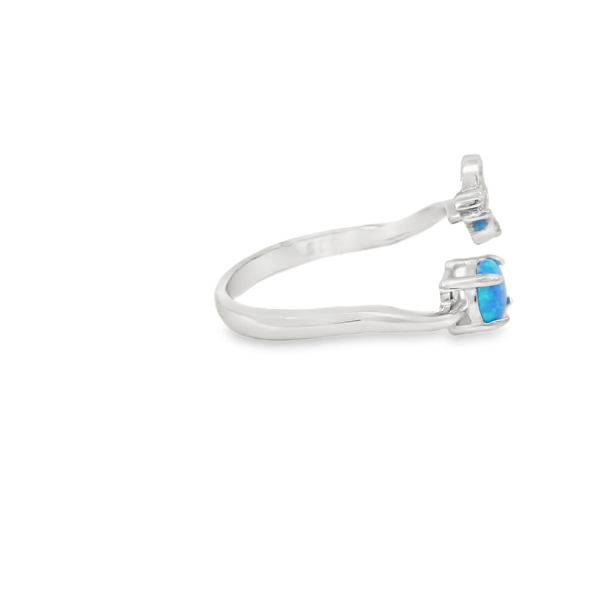 Butterfly & round 5mm blue opal cubic zirconia adjustable ring