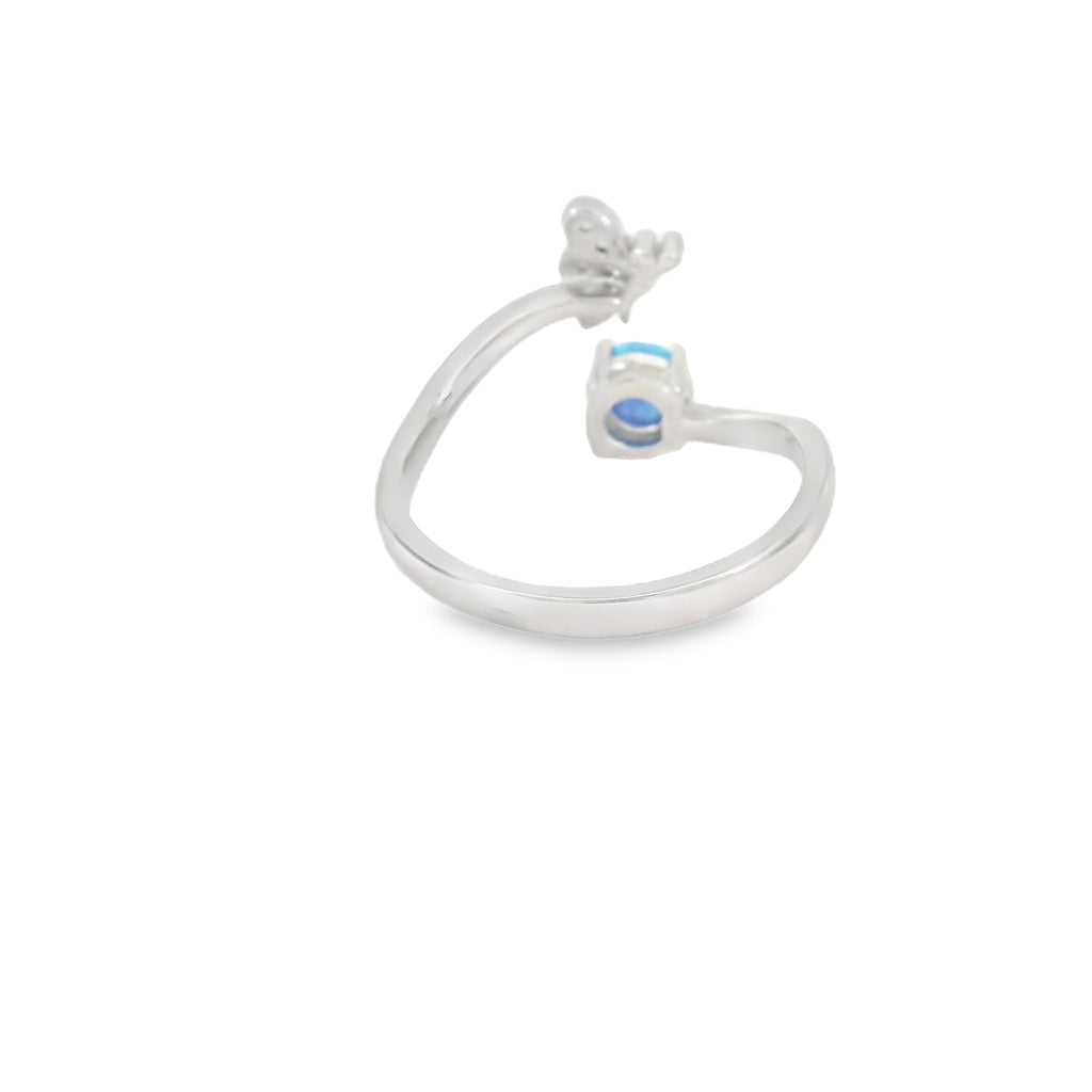 Butterfly & round 5mm blue opal cubic zirconia adjustable ring