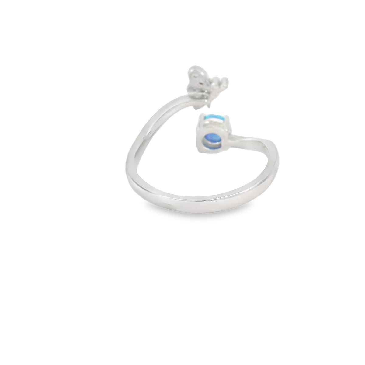 Butterfly & round 5mm blue opal cubic zirconia adjustable ring