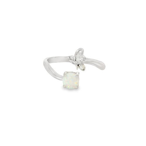 Butterfly & Round 5mm White Opal/CZ Ring