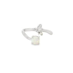 Butterfly & Round 5mm White Opal/CZ Ring