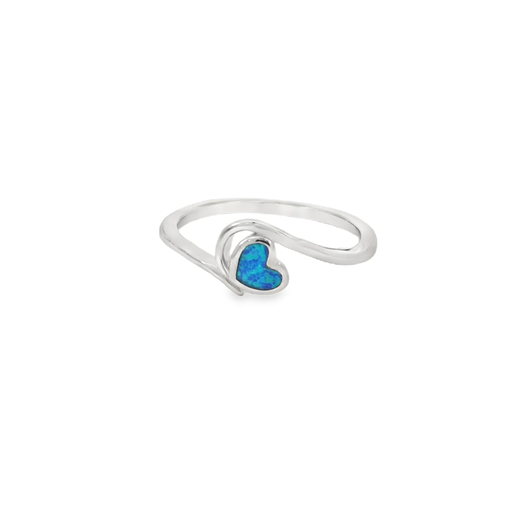 Blue lab opal heart sterling silver ring