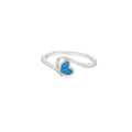 Blue lab opal heart sterling silver ring