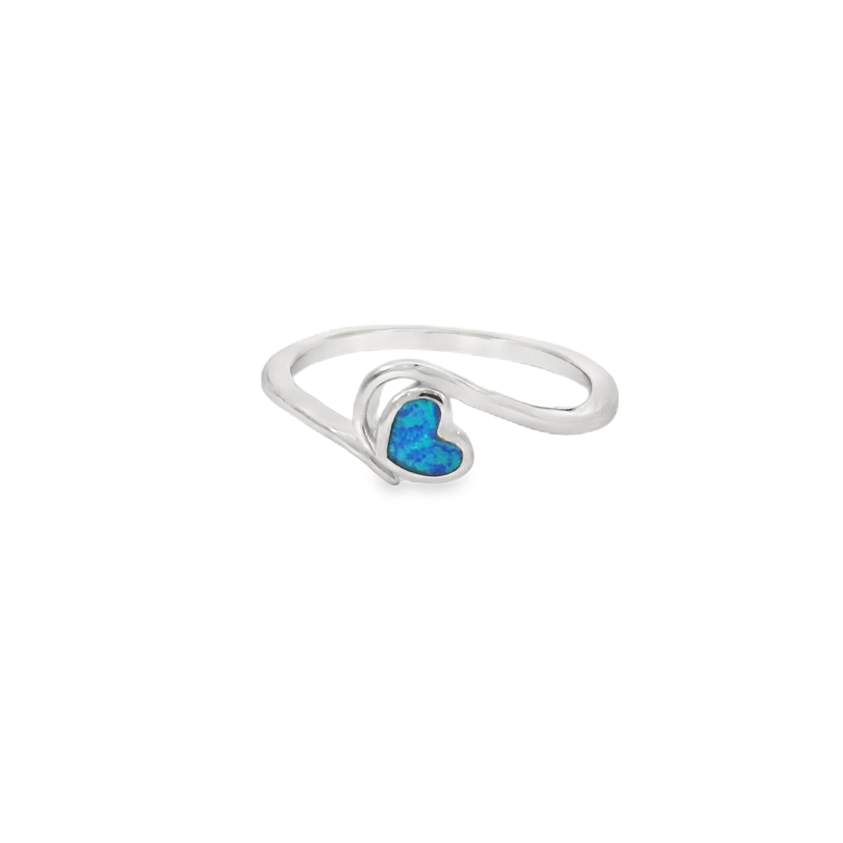 Blue lab opal heart sterling silver ring