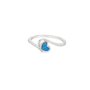 Blue lab opal heart sterling silver ring