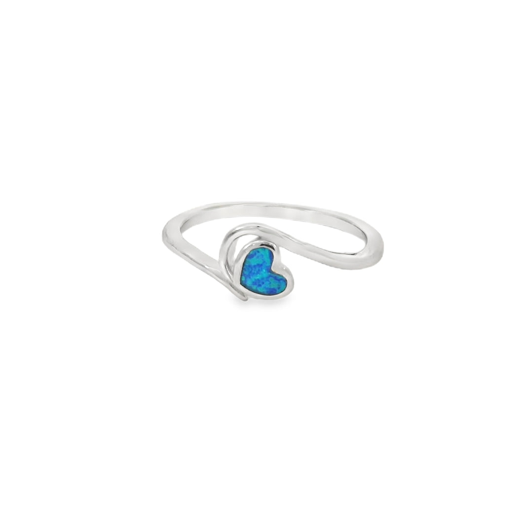 Blue lab opal heart sterling silver ring