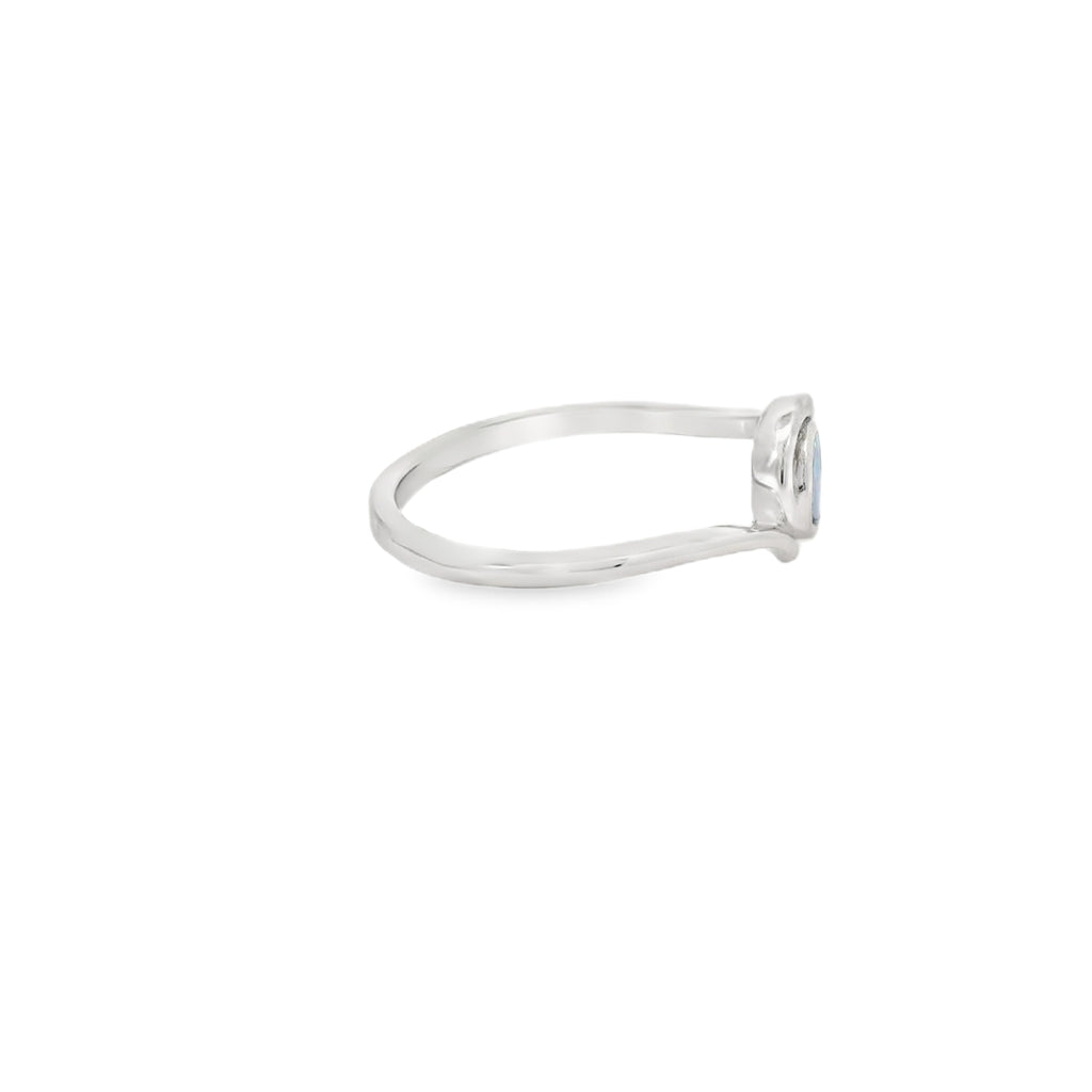Blue lab opal heart sterling silver ring