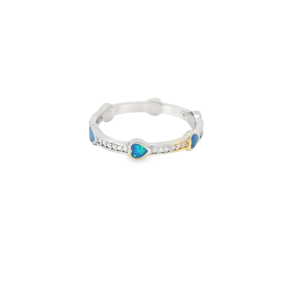 Blue lab opal hearts sterling silver ring