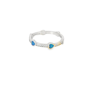 Blue lab opal hearts sterling silver ring