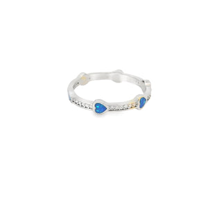 Blue lab opal hearts sterling silver ring