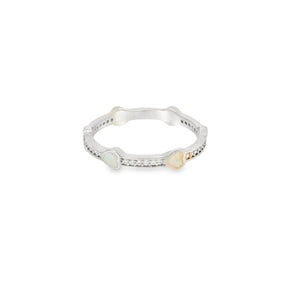 White lab opal hearts sterling silver ring