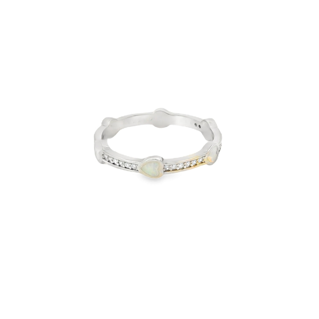 White lab opal hearts sterling silver ring