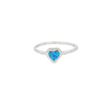 Blue heart lab opal sterling silver ring