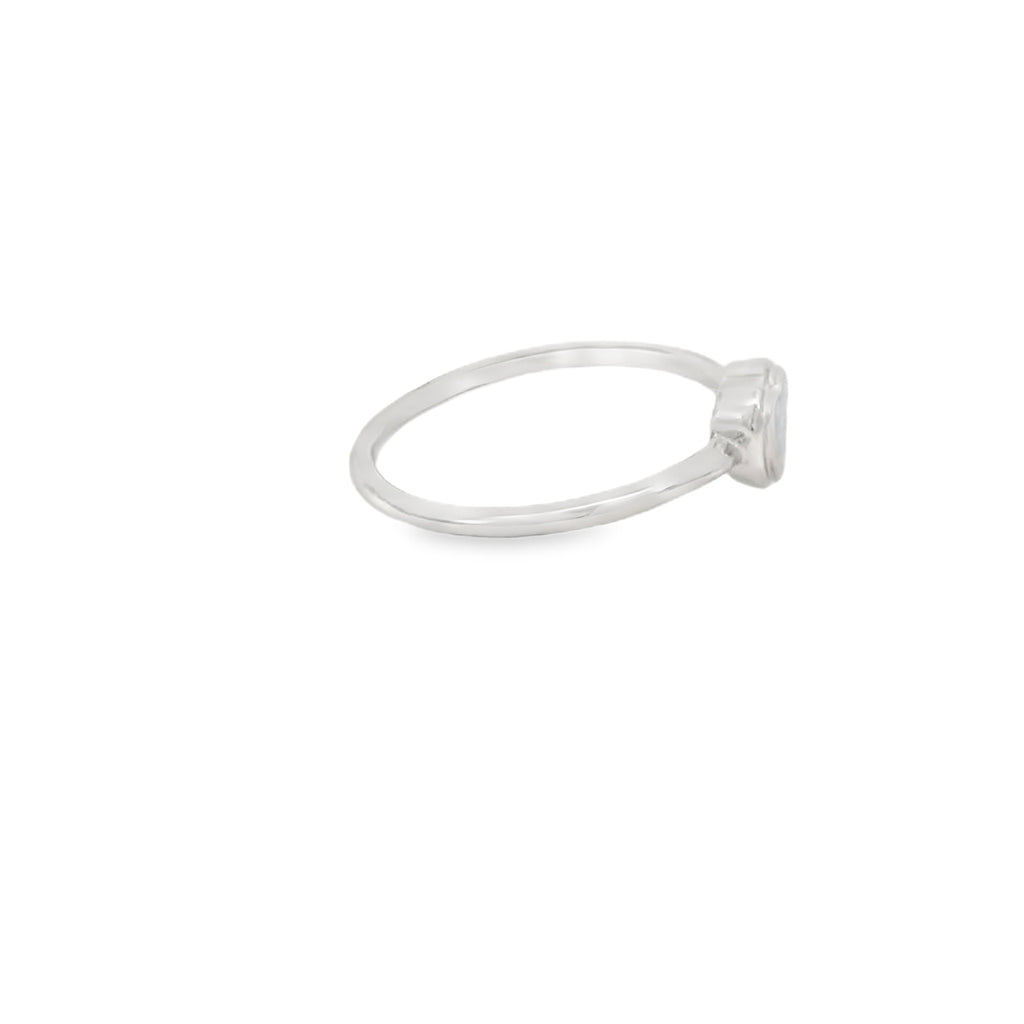 Blue heart lab opal sterling silver ring