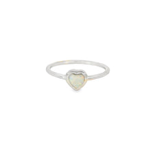 Load image into Gallery viewer, White lab opal heart sterling silver ring