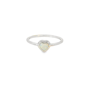 White lab opal heart sterling silver ring