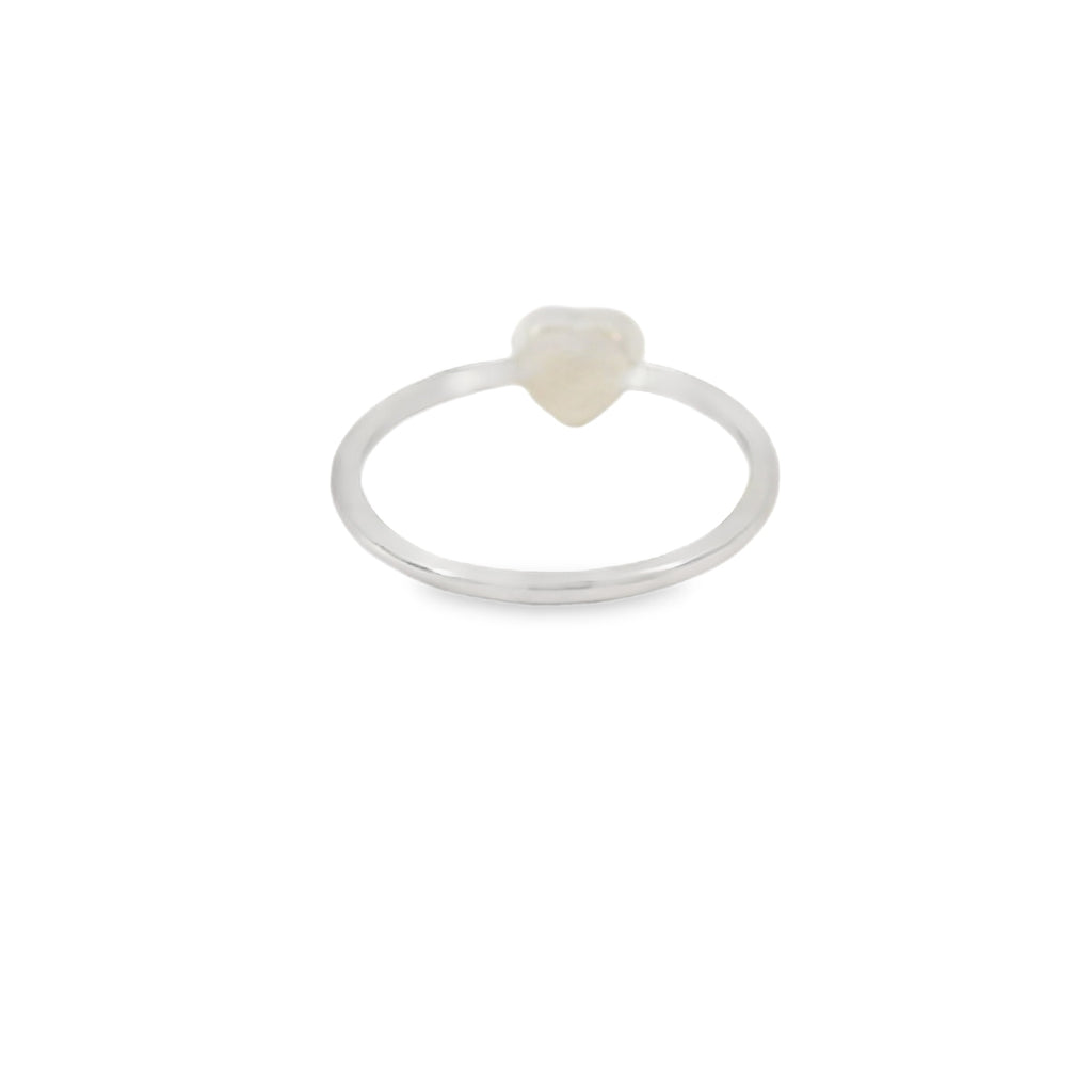 White lab opal heart sterling silver ring