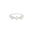 Three white lab opal sterling silver ring