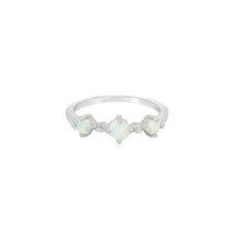 Load image into Gallery viewer, Three white lab opal sterling silver ring