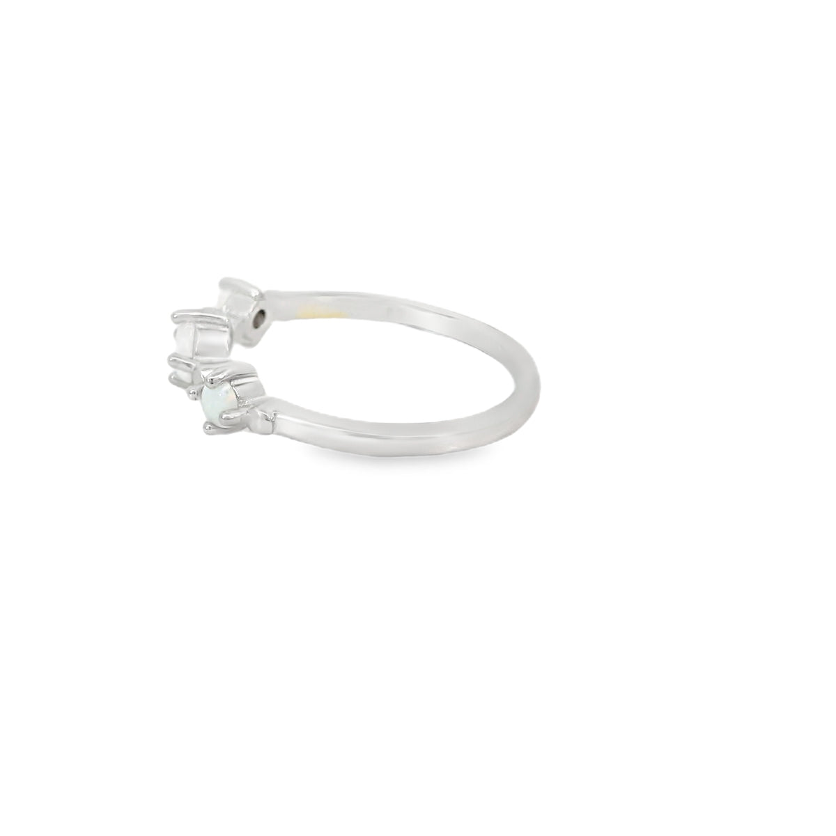 Three white lab opal sterling silver ring