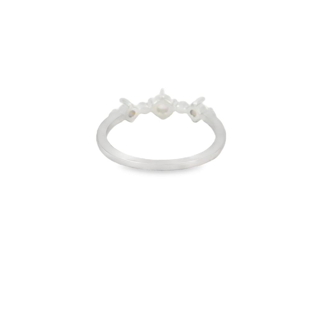 Three white lab opal sterling silver ring
