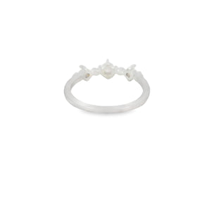 Three white lab opal sterling silver ring