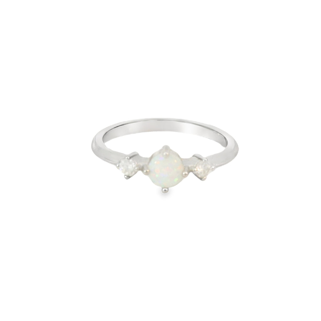 Round white lab opal cubic zirconia ring